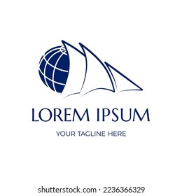 Vector logo of the planet and sailboat. Logo Design Template for yachting sport club or travel agency
