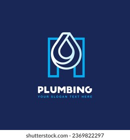 vector logo for plumbing services, water symbol, letter h