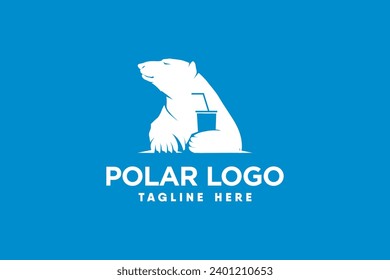 vector logo of a polar bear holding a drink in a modern and clean silhouette style