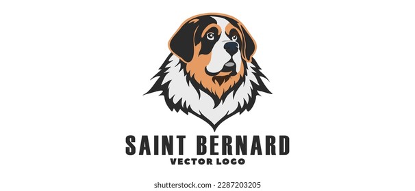 Vector logo, portrait of a cute St. Bernard dog breed on an isolated white background. Sticker, emblem or icon.