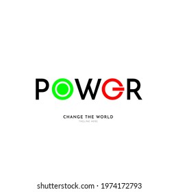 Vector logo of power button turn on and off with red and green color. Circle shape abstract simple and creative logotype mark design with trendy typography. can be used as brand, symbol and icon.