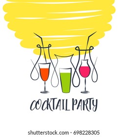 Vector logo premium summer fruit cocktail. Black linear logotype for beverage on white background. 