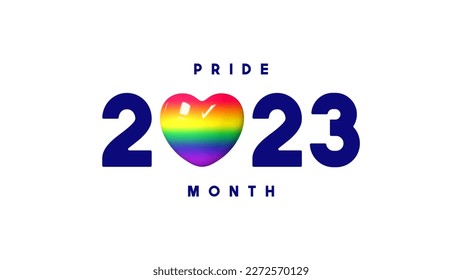 Vektorlogo für Pride Month 2023. Vektorsymbol des LGBTQ-Events 2023 mit Regenbogenherz einzeln auf weißem Hintergrund. Menschenrechts- und Toleranzkonzept.