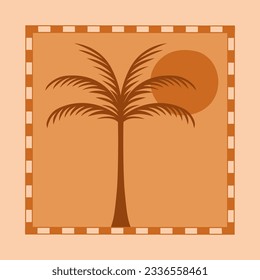 Logo vectorial y plantillas de diseño de impresión, palmeras de verano, ilustraciones trópicas a mano, concepto de surf tropical, vacaciones y viajes, palmeras y elementos de boho hippie