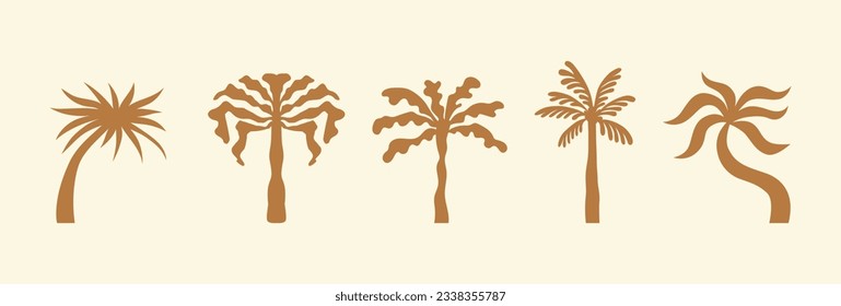 Vector logo and print design templates, summer palms, tropical hand drawn illustrations, tropical surfing concept, vacation and travel, palm trees and hippie boho elements