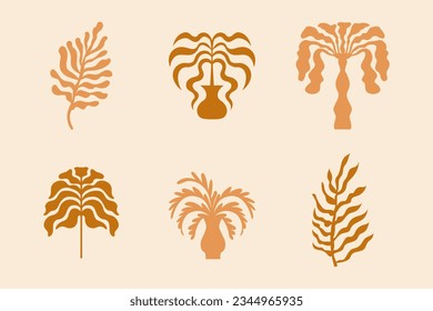 Vector logo and print design templates, summer palms, tropical hand drawn illustrations, tropical surfing concept, vacation and travel, palm trees and hippie boho elements