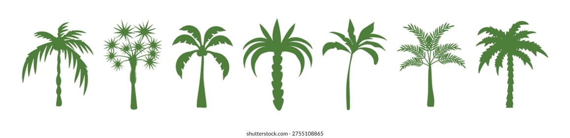 Vector logo and print design templates with summer palms and tropical hand drawn illustrations. Palm trees, surfing, vacation and boho hippie elements for posters, branding, social media and travel design.