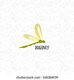 Vector logo profile of a dragonfly.. Object isolated on light, patterned background