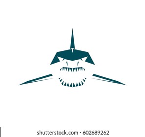 Vector logo- profile of a shark with sharp teeth on a white background