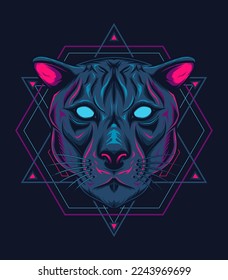 The Vector logo Puma for tattoo or T-shirt print design or outwear. Hunting style lions background. This drawing would be nice to make on the black fabric or canvas.