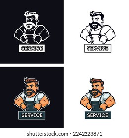 Vector logo of a pumped up man, service worker
