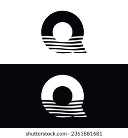 vector, Logo Q, beach, sun, nature, black and white