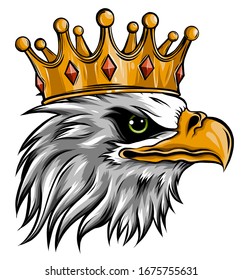 The Vector logo queen of eagles. Cute crown print style eagle of background.