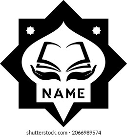 Logo vectorial de quran y cúpula de mezquita en dos palmas y forma
