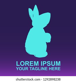 Vector Logo Rabbit Animal on Gradient Color Background Violet and Pink. Flat, Icon, Sign, Symbol, Object, Graphic Design, Element, Illustration for Print.