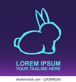 Vector Logo Rabbit Animal on Gradient Color Background Violet and Pink. Flat, Icon, Sign, Symbol, Object, Graphic Design, Element, Illustration for Print.