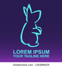 Vector Logo Rabbit Animal on Gradient Color Background Violet and Pink. Flat, Icon, Sign, Symbol, Object, Graphic Design, Element, Illustration for Print.