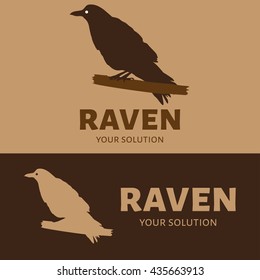Vector logo Raven. Raven sitting on a branch