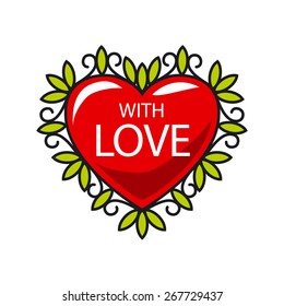 vector logo red heart in floral ornament
