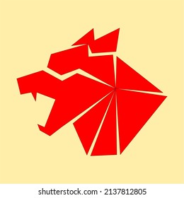 Vector logo if red wolf head. The logo is like a red shard of glass.  brave and mighty