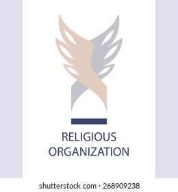 Vector logo religious organization of society. Dome of the temple, wings. Spirituality.