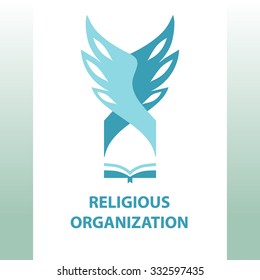 Vector logo religious organization of society. Dome of the temple, wings. Holy Writ