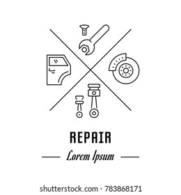 Vector logo repair. Hipster emblem, label or banner for repair. Line sign with elements. Concept brand.