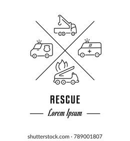 Vector logo rescue. Hipster emblem, label or banner for rescue. Line sign with elements. Concept brand.