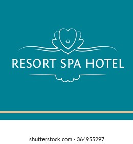 Vector Logo Of The Resort,hotel, Spa. Frame Made Of Seashells With Pearl And Heart. Rehabilitation And Recreation. Contour Logo For Thermal Spa. Outline Style.