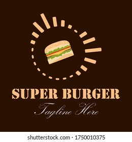 Vector Logo for restaurant or cafe business with hot burger illustration