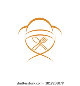 vector logo for restaurant with a chef's hat and spoon and fork