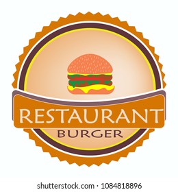 vector logo restaurant food orange color, juicy delicious burger cheeseburger for advertising on white background