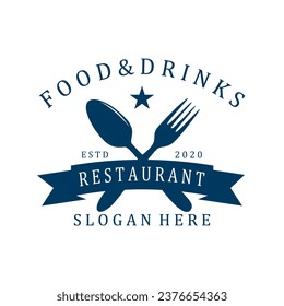 vector logo for a restaurant symbol in dark blue, on a white background.
