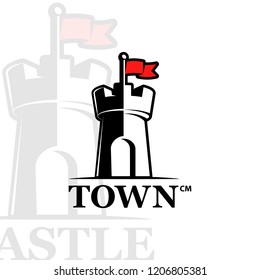 Vector logo retro style, emblem, company logo, banner. Black and white image of the fortress, castle, tower. On a white background. A symbol of protection, unassailability, stability.
