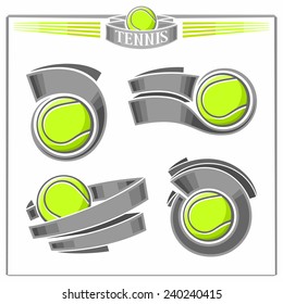 Vector logo for retro vintage emblem green tennis balls with gray ribbons for inscriptions of names of sports clubs and text isolated on white background
