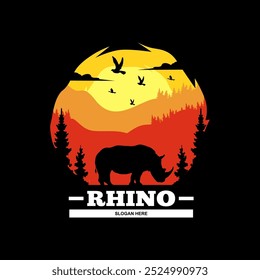 vector logo rhino silhouette with landscape