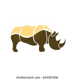 Vector Logo Of Rhino Standing On Isolated White Background. Rhinoceros Side View Two Tone 