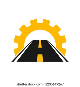 Vector Logo of road highway. Gear icon.