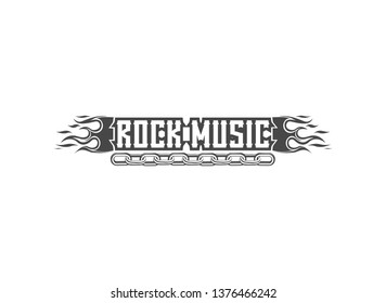 Vector logo of rock music. Text for decoration. Concept graphic design for emblem. Element for template of label,  poster or print for t-shirt.