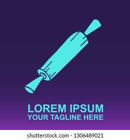 Vector Logo of Rolling Pin on Gradient Color Background Violet and Pink. Illustration for Print.