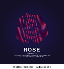 Silueta de color rosa del logotipo del vector en un fondo oscuro. icono de forma rosa con estructura de arte de línea simple creativa. EPS 10