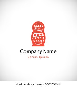 Vector logo with Russian traditional symbol, nesting doll, russian doll. Isolated icon, sign, logotype concept