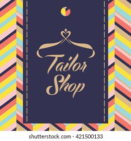 Vector logo for salon and shop tailoring.  Color background with zigzags. The popular and cool  print.
