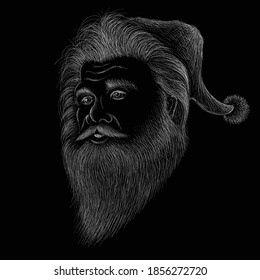 The Vector logo Santa Claus head for tattoo or T-shirt design or outwear.  Cute print style Santa background. This drawing would be nice to make on the black fabric or canvas.