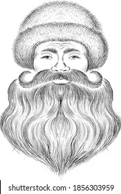 The Vector logo Santa Claus head for tattoo or T-shirt design or outwear.  Cute print style Santa background. This drawing would be nice to make on the black fabric or canvas