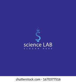 el laboratorio científico del logotipo vectorial con la forma S y el frasco líquido de laboratorio dentro de él lo hace simple y único.