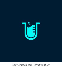 vector logo science lab with a simple and unique bottle shape with liquid inside.