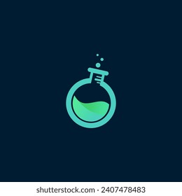 vector logo science lab with a simple and unique bottle shape with liquid inside.