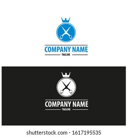 vector logo with scissors and crown design elements. Can be used for barber companies