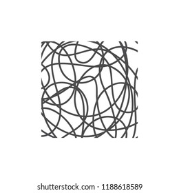 Vector logo, scribble of a wool clew. Confusion of lines inside a square frame